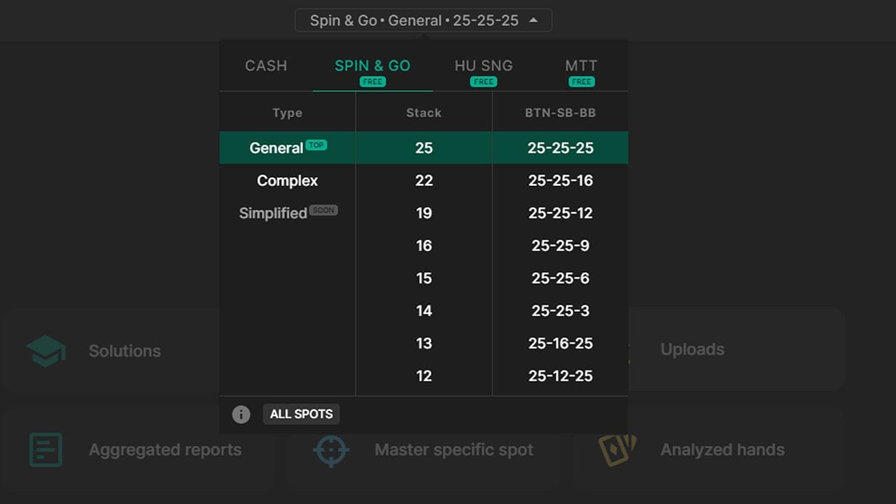 MTT, Spin & Go, HU SnG postflop solutions